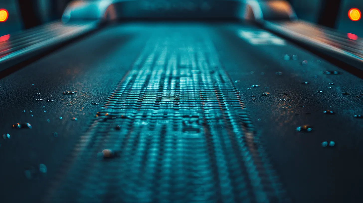 a close-up shot of a well-used treadmill displaying visible wear and tear under dramatic lighting, emphasizing the importance of preventive maintenance for gym equipment.